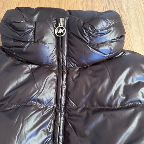 NWT MICHAEL KORS QUILTED HIDDEN HOOD DOWN BLEND PUFFER JACKET COAT M $350 BROWN - Picture 2 of 10